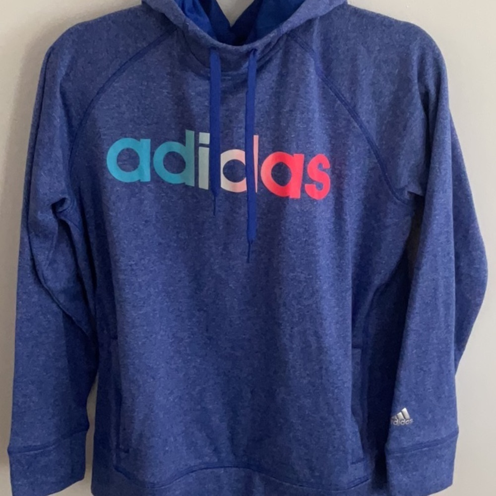 Adidas Blue Hoodie with Multicolor Logo